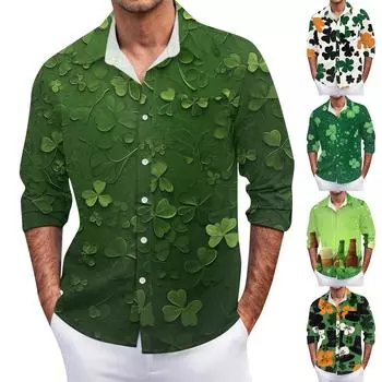 Мужская летняя новая свободная рубашка с длинным рукавом с принтом, кардиган, пляжная рубашка L зелёный