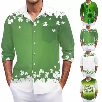 Мужская летняя новая свободная рубашка с длинным рукавом с принтом, кардиган, пляжная рубашка XXL зелёный