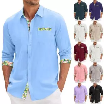 Мужская летняя новая свободная рубашка с длинным рукавом с принтом, кардиган, пляжная рубашка L винный