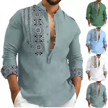 Мужская летняя новая свободная рубашка с длинным рукавом с принтом, кардиган, пляжная рубашка XXL