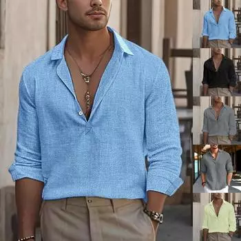 Мужская летняя новая свободная рубашка с длинным рукавом с принтом, кардиган, пляжная рубашка M чёрный