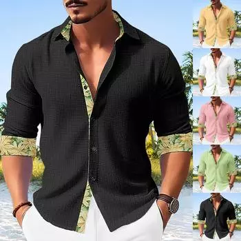 Мужская летняя новая свободная рубашка с длинным рукавом с принтом, кардиган, пляжная рубашка M белый