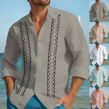 Мужская летняя новая свободная рубашка с длинным рукавом с принтом, кардиган, пляжная рубашка L