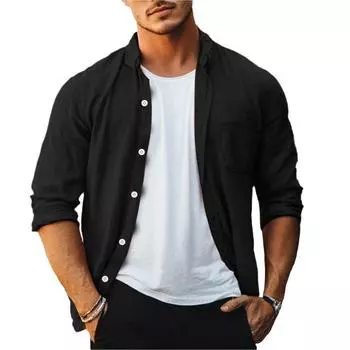 Мужская летняя новая свободная рубашка с длинным рукавом с принтом, кардиган, пляжная рубашка M чёрный