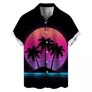 Мужская летняя новая свободная рубашка с коротким рукавом с принтом, кардиган, пляжная рубашка M темно-синий