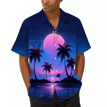 Мужская летняя новая свободная рубашка с коротким рукавом с принтом, кардиган, пляжная рубашка XL чёрный