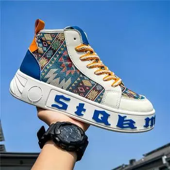 Мужская летняя новая удобная повседневная универсальная спортивная обувь на толстой подошве со шнуровкой и высоким берцем 39 чёрный