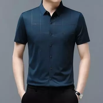 Мужская летняя новая зеленая однотонная повседневная бесшовная рубашка среднего возраста, тонкая мужская рубашка M