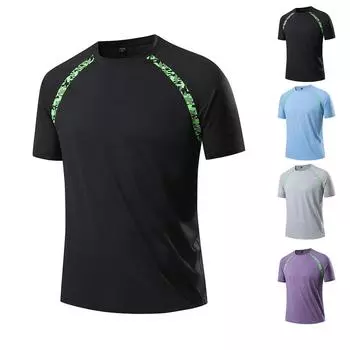 Мужская летняя облегающая дышащая одежда из шелка с круглым вырезом, быстросохнущая, повседневная спортивная футболка, топы L чёрный
