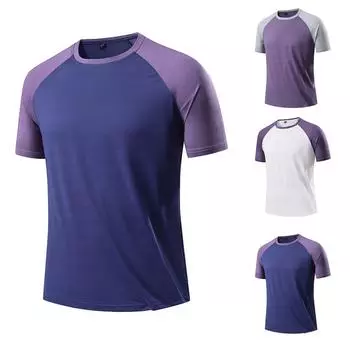 Мужская летняя облегающая дышащая одежда из шелка с круглым вырезом, быстросохнущая, повседневная спортивная футболка, топы M синий