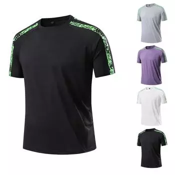 Мужская летняя облегающая дышащая одежда из шелка с круглым вырезом, быстросохнущая, повседневная спортивная футболка, топы M чёрный