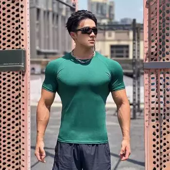 Мужская летняя облегающая футболка из молочного шелка для спорта и фитнеса, однотонная, с коротким рукавом, для баскетбола, бега, тренировок M