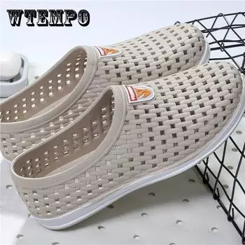 Мужская летняя обувь с отверстиями, рабочая обувь большого размера, однотонные корейские сандалии, мужская нескользящая дорожная дышащая повседневная пляжная обувь с толстой подошвой 44 синий