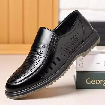 Мужская летняя обувь с полыми носками, кожаные туфли для папы, мужская обувь, деловая повседневная кожаная обувь, дышащие кожаные сандалии 38