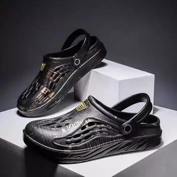 Мужская летняя обувь, сандалии, мужские сандалии с дырками, полые дышащие шлепанцы, модные пляжные тапочки, большой размер 36