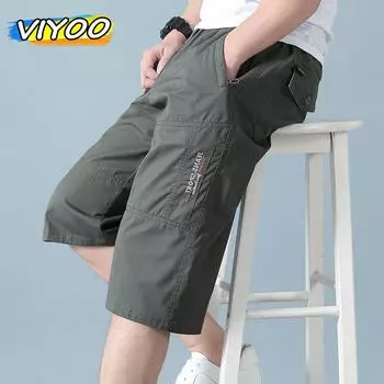 Мужская летняя одежда больших размеров 6XL, хлопковые брюки-карго, шорты, повседневные мешковатые брюки для мужчин, спортивные штаны XL светло-серый