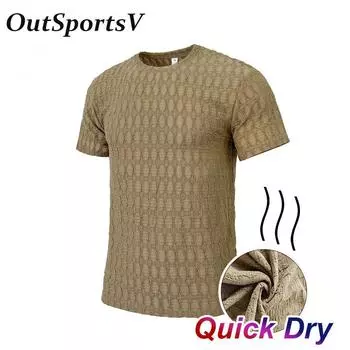 Мужская летняя одежда, быстросохнущие дышащие футболки с коротким рукавом, толстовки, топы для фитнеса, блузки для мужчин S хаки