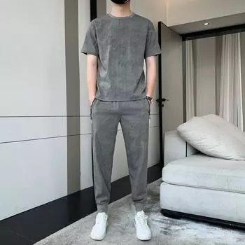 Мужская летняя одежда. Комплект модного персонализированного трендового дышащего спортивного и развлекательного костюма. M