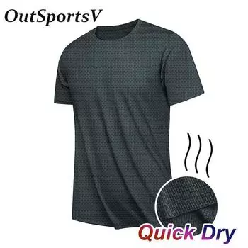 Мужская летняя одежда серого цвета, быстросохнущая, повседневная, спортивная, с коротким рукавом, футболки, толстовки, топы для фитнеса, блузки для мужчин, для улицы S серый