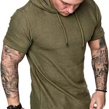 Мужская летняя однотонная футболка с коротким рукавом, модная повседневная футболка с капюшоном M