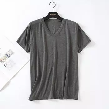 Мужская летняя однотонная футболка с V-образным вырезом и коротким рукавом, тонкая секция, молодежная повседневная рубашка 4XL белый