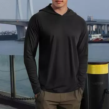 Мужская летняя однотонная куртка с капюшоном для защиты от солнца, пляжа, походов, альпинизма L чёрный