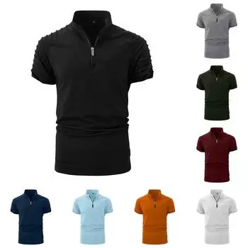 Мужская летняя однотонная плиссированная рубашка для гольфа на молнии с коротким рукавом реглан, повседневная модная рубашка для мужчин L