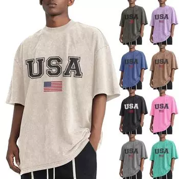 Мужская летняя однотонная потертая футболка с заниженной линией плеч, мужская повседневная модная футболка M бежевый