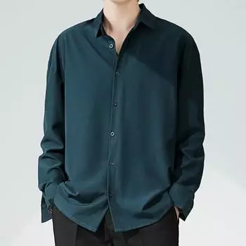 Мужская летняя однотонная простая рубашка из ледяного шелка с длинным рукавом, свободные драпированные красивые повседневные топы 4XL белый