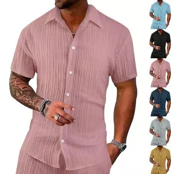 Мужская летняя однотонная рубашка без рукавов в гавайскую полоску на пуговицах L чёрный