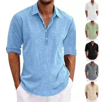 Мужская летняя однотонная рубашка большого размера с лацканами L чёрный