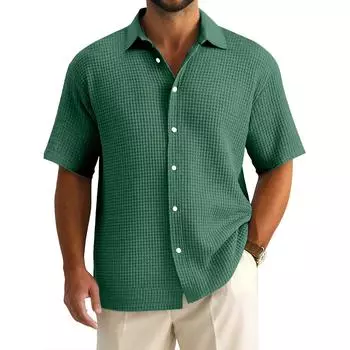 Мужская летняя однотонная рубашка с лацканами и короткими рукавами, мужская повседневная модная рубашка с короткими рукавами L армия зеленый