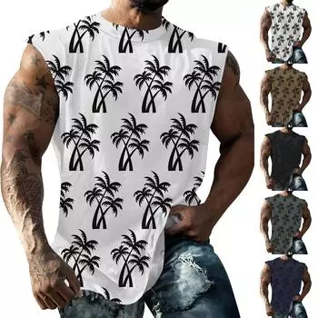 Мужская летняя пляжная майка для серфинга, большой размер, повседневный дышащий топ без рукавов, свободная майка с принтом, мужская рубашка L чёрный