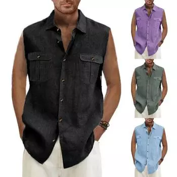 Мужская летняя пляжная майка для серфинга, большой размер, повседневный дышащий топ без рукавов, свободная однотонная майка, мужская рубашка L чёрный