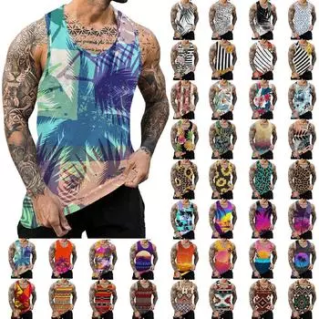 Мужская летняя пляжная майка для серфинга, большой размер, повседневный дышащий топ без рукавов, свободная майка с принтом, мужская рубашка L синий