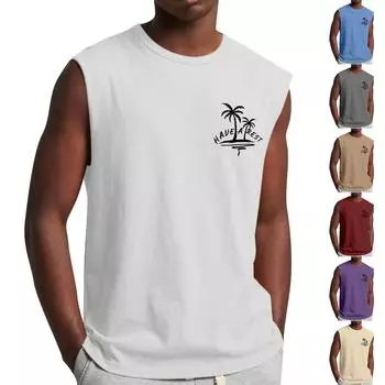 Мужская летняя пляжная майка для серфинга, большой размер, повседневный дышащий топ без рукавов, свободная майка с принтом, мужская рубашка L бежевый