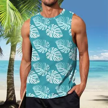 Мужская летняя пляжная майка для серфинга, большой размер, повседневный дышащий топ без рукавов, свободная майка с принтом, мужская рубашка XL циан