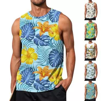 Мужская летняя пляжная майка для серфинга, большой размер, повседневный дышащий топ без рукавов, свободная майка с принтом, мужская рубашка L зелёный