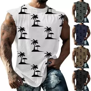 Мужская летняя пляжная майка для серфинга, большой размер, повседневный дышащий топ без рукавов, свободная майка с принтом, мужская рубашка L чёрный