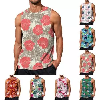 Мужская летняя пляжная майка для серфинга, большой размер, повседневный дышащий топ без рукавов, свободная майка с принтом, мужская рубашка L темно-зеленого