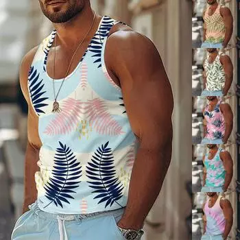 Мужская летняя пляжная майка для серфинга, большой размер, повседневный дышащий топ без рукавов, свободная майка с принтом, мужская рубашка L бежевый