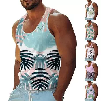 Мужская летняя пляжная майка для серфинга, повседневная дышащая майка без рукавов, свободная майка с принтом L циан