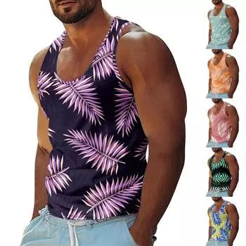 Мужская летняя пляжная майка для серфинга, повседневная дышащая майка без рукавов, свободная майка с принтом L чёрный