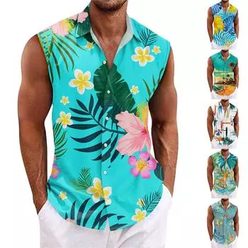 Мужская летняя пляжная майка для серфинга, повседневный топ без рукавов, свободная майка L циан