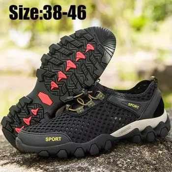 Мужская летняя пляжная обувь, нескользящая обувь для бега, походная обувь 38 чёрный