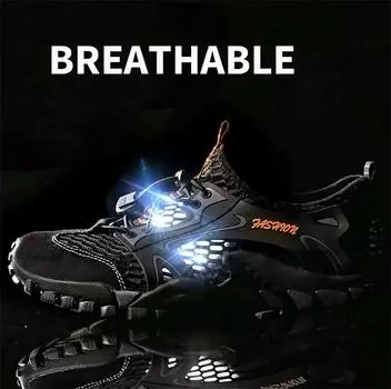 Мужская летняя походная обувь, сетчатая обувь для бега по пересеченной местности, прогулочная обувь, быстросохнущие нескользящие кроссовки 45 чёрный