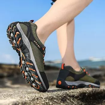 Мужская летняя походная обувь, сетчатые дышащие кроссовки, нескользящая, износостойкая прогулочная обувь, новая модная и удобная мужская обувь 42 темно серый