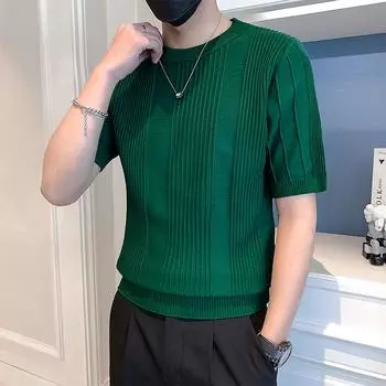 Мужская летняя полосатая футболка Slim Fit Casual с короткими рукавами Harajuku с круглым вырезом Мужская одежда M чёрный