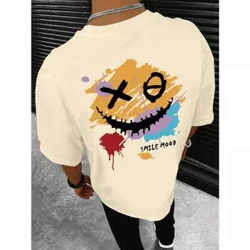 Мужская летняя повседневная футболка Manfinity Hypemode с круглым вырезом и коротким рукавом, с принтом в виде букв и смайликов L