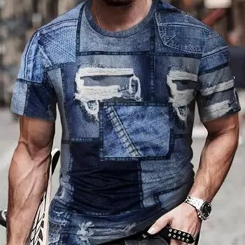 Мужская летняя повседневная футболка Manfinity LEGND с короткими рукавами, принтом из искусственного денима и круглым вырезом S